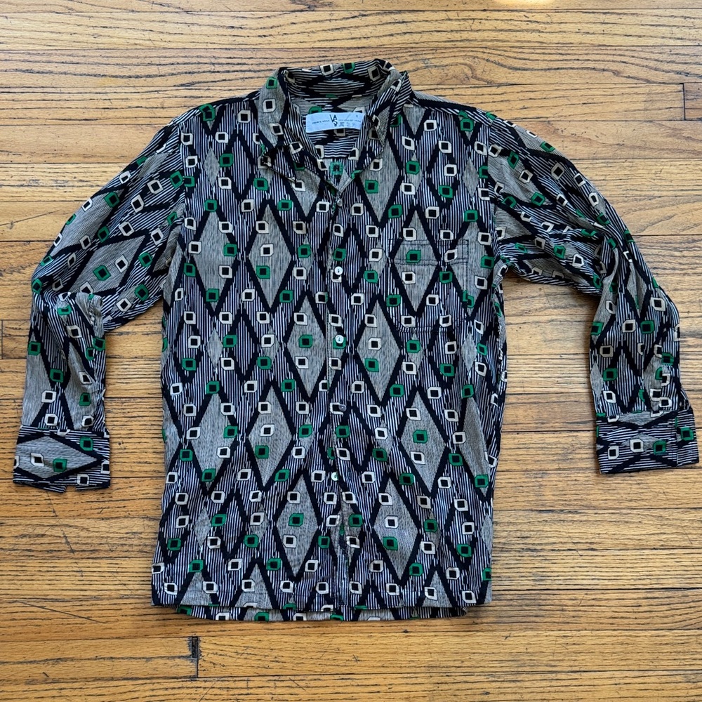 Vintage VASO Italy Rayon Shirt – Made in Japan, Geometric Print, Size II (M)